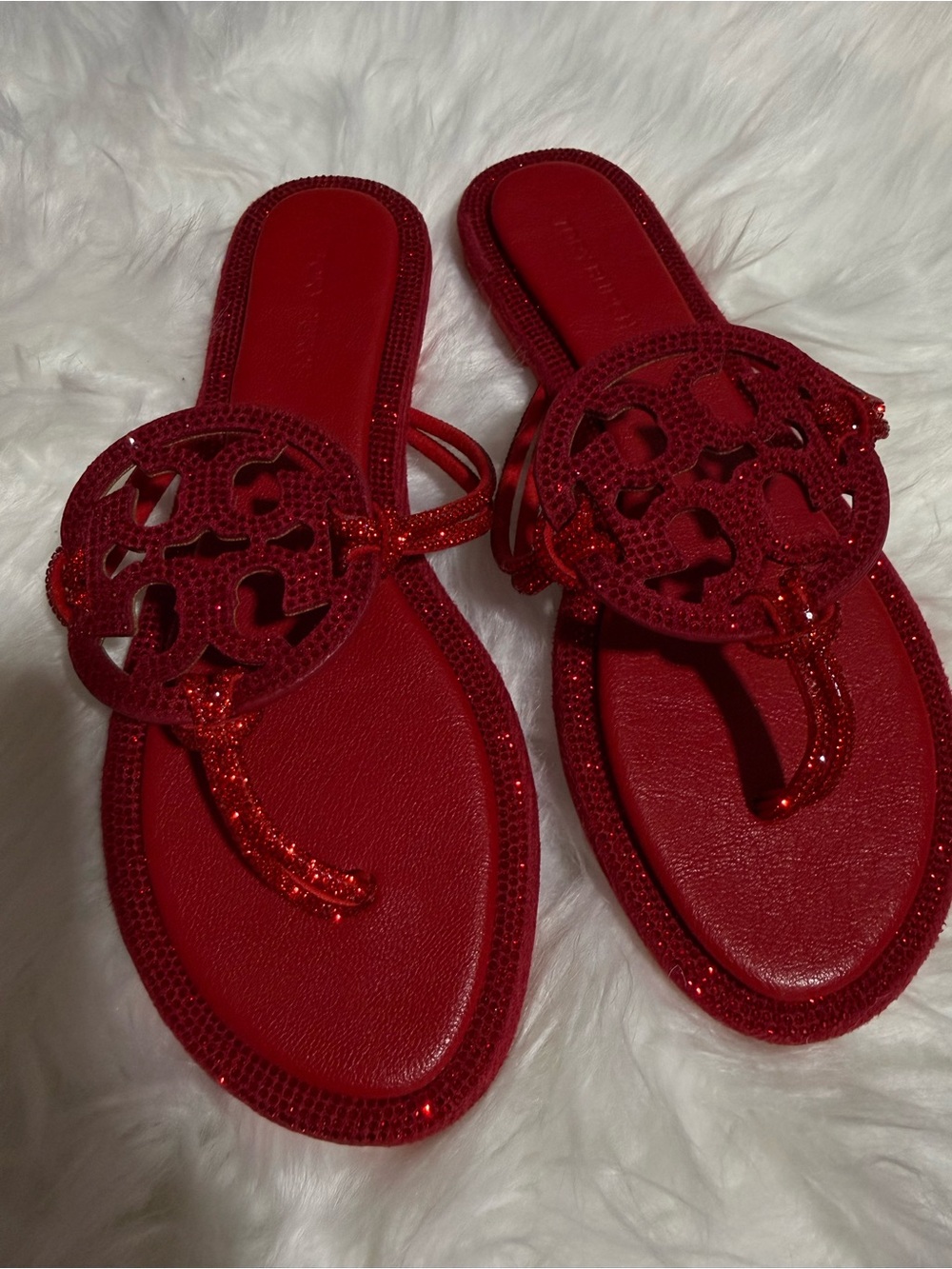 Red Embellished Women's Slide Sandals